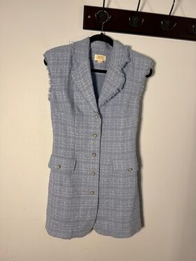Mauve Sleeveless Tweed Coat Dress in Light Blue